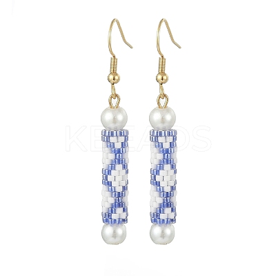 Glass Pearl & Seed Column Dangle Earrings EJEW-MZ00059-01-1