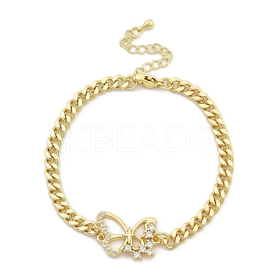 Brass Micro Pave Clear Cubic Zirconia Link Bracelets BJEW-Z082-03G-01-1