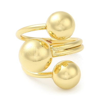 Rack Plating Brass Triple Round Ball Open Cuff Rings RJEW-D015-03G-1