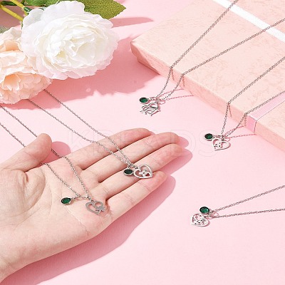 Valentine's Day 304 Stainless Steel & Green Glass Couple Heart Pendant Cable Chain Necklaces for Women NJEW-FS00014-01-1