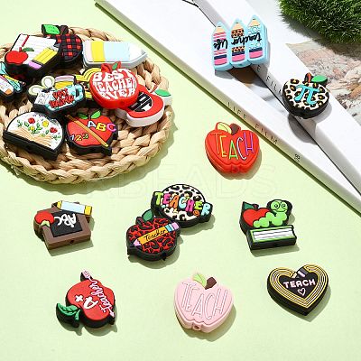 20Pcs 20 Styles Study/Teacher's Day Theme Food Grade Silicone Focal Beads SIL-CJ0001-41-1