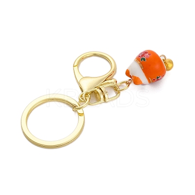 Fortune Cat Porcelain Pendant Keychain KEYC-G064-02-1