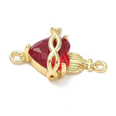 Brass with Glass Dark Red Sacred Heart Connector Charms X-KK-L253-27G-01-1