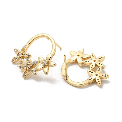 Brass Micro Pave Clear Cubic Zirconia Stud Earrings EJEW-E295-19KCG-1