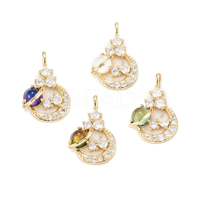 Brass Clear Cubic Zirconia Glass Pendants ZIRC-C024-21G-1