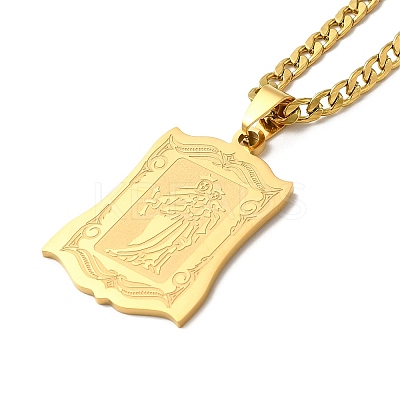 Rectangle with Virgin Mary Pendant Necklaces NJEW-C043-01G-1