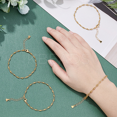 6Pcs 304 Stainless Steel Link Chains Bracelets STAS-UN0029-34-1