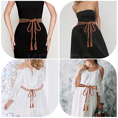 1Pc Cotton and Linen Flower Lace Tassel Waist Belly Belts AJEW-GF0012-32B-1