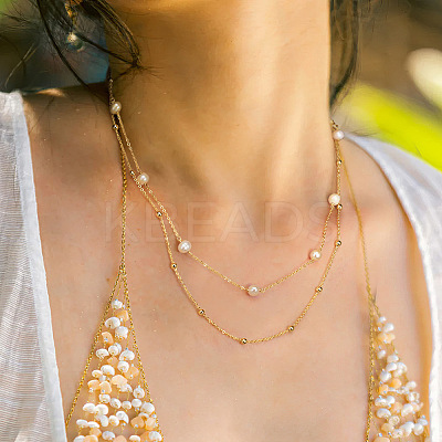 925 Sterling Silver with Natural Pearl Beads Necklaces NJEW-Z030-01G-1