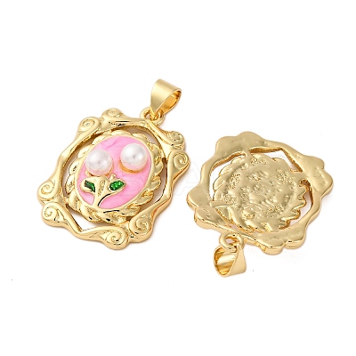 Flower Brass Enamel Pendants KK-D390-17G-02-1