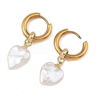 202 Stainless Steel & Natural Baroque Pearl Hoop Dangle Earrings EJEW-JE07334-1