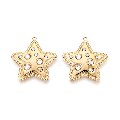 304 Stainless Steel with Rhinestone Pendants STAS-T073-68A-G-1