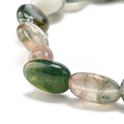 Natural Moss Agate Nuggets Beads Stretch Bracelet BJEW-JB07145-02-1