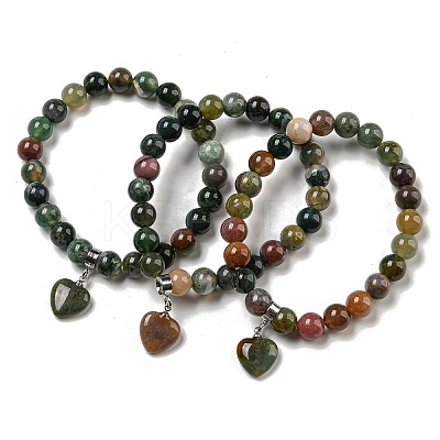 8.5mm Round Natural Indian Agate  Beaded Stretch Bracelets BJEW-C074-01O-1
