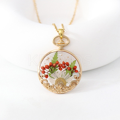 Alloy & Resin Dried Flower Pendant Necklaces WG445DE-01-1