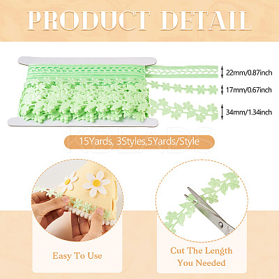 15Yards 3 Styles Polyester Hollow Leaf Ribbons OCOR-TA0002-79A-1
