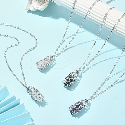 Natural Gemstone Macrame Pouch Pendant Necklaces NJEW-JN04396-1