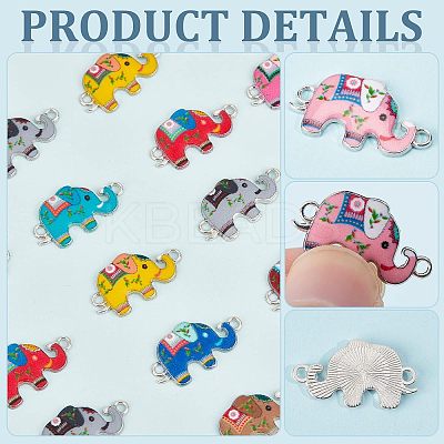 56Pcs 14 Colors Zinc Alloy with Enamel Elephant Connector Charms FIND-CA0005-18-1