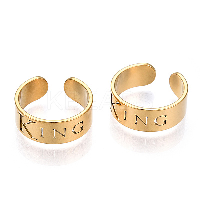 Ion Plating(IP) 304 Stainless Steel Word King Open Cuff Ring for Women RJEW-T027-09G-1