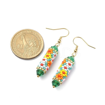 Glass Seed Braided Column Dangle Earrings EJEW-MZ00060-03-1