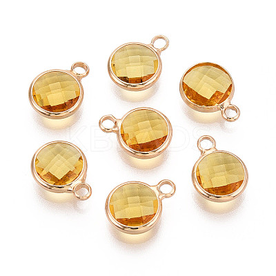 Golden Tone Brass Glass Charms X-GLAA-ZX008-24F-G-1