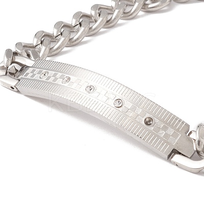 Rectangle 304 Stainless Steel Link Bracelet with Crystal Rhinestone for Men Women STAS-P304-13P-1
