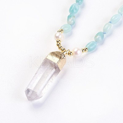 Natural Amazonite and Natural Quartz Crystal Pendant Necklaces NJEW-I220-06-1