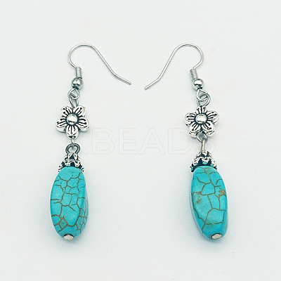 Teardrop Synthetic Turquoise & Alloy Dangle Earrings WG2299-1-1