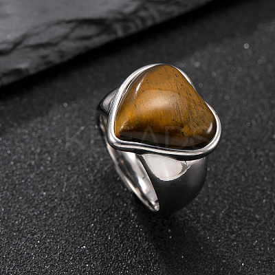 304 Stainless Steel with Natural Tiger Eye Finger Rings for Men FS-WG9BB25-09-1