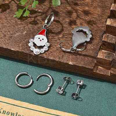 3 Pairs 3 Styles Christmas 304 Stainless Steel Hoop & Stud Earring Sets for Women EJEW-K279-15P-1