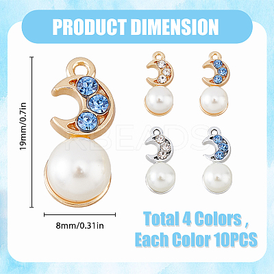 40Pcs 4 Colors Alloy Rhinestone Pendants FIND-FH0007-36-1