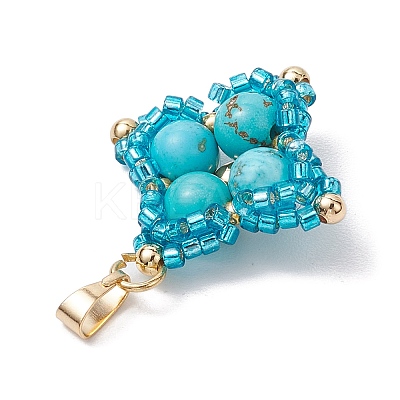 Synthetic Turquoise & Glass Seed Beaded Woven Pendants PALLOY-MZ00365-04-1