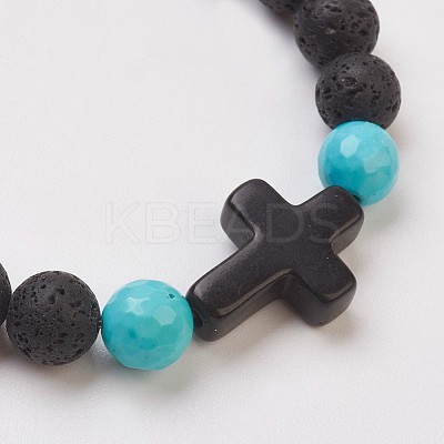 Synthetic Turquoise Beads Stretch Bracelets X-BJEW-JB03710-01-1