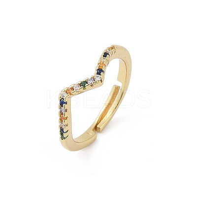Wave Brass Micro Pave Cubic Zirconia Adjustable Rings RJEW-S400-15G-1