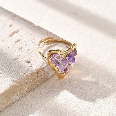 Heart Natural Amethyst Finger Rings STAS-Z112-10G-01-1