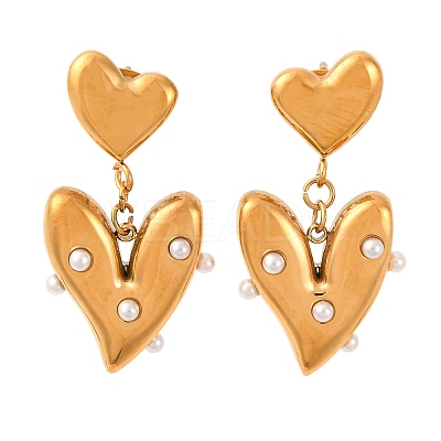 304 Stainless Steel Heart Dangle Stud Earrings EJEW-S279-05G-1