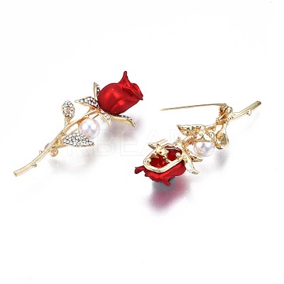 Rose Flower Enamel Pin with Plastic Pearl JEWB-N007-051-1