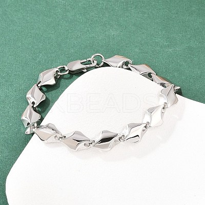 304 Stainless Steel Rhombus Link Chain Bracelets for Men Women BJEW-G766-03P-01-1