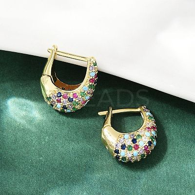 Oval Brass Micro Pave Colorful Cubic Zirconia Hoop Earrings EJEW-S277-10G-B-1