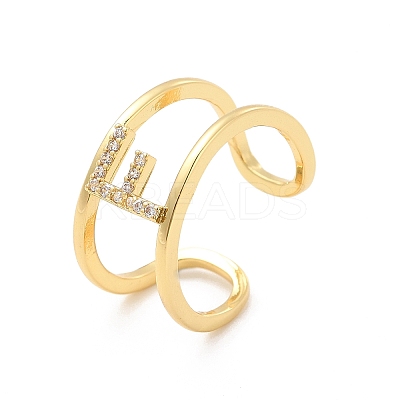 Clear Cubic Zirconia Initial Letter Open Cuff Ring RJEW-A012-01G-F-1