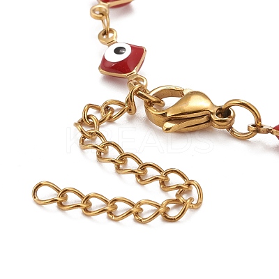 Enamel Rhombus with Evil Eye Link Chains Bracelet BJEW-P271-03G-01-1
