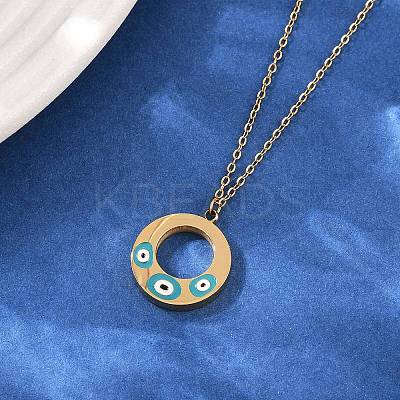 304 Stainless Steel Enamel Evil Eye Ring Pendant Necklaces for Women NJEW-G176-04G-1