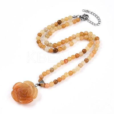 Natural Topaz Jade 4.5mm Round Beaded Flower Pendant Necklaces NJEW-T016-04N-1
