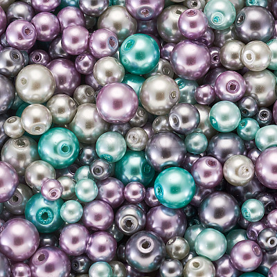12 Strands 12 Styles Baking Painted Pearlized Glass Pearl Round Bead Strands HY-CW0001-03A-1