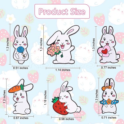 6Pcs 6 Style Carrot & Flower & Heart & Lollypop Rabbit Enamel Pins JBR087A-1