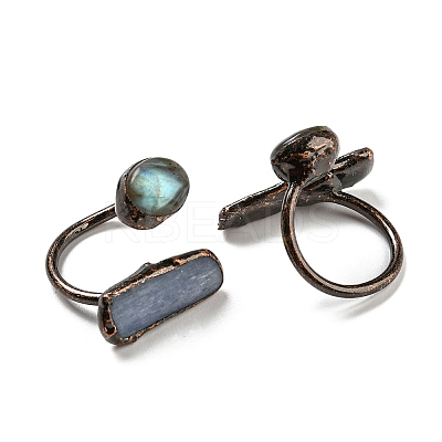 Natural Kyanite/Cyanite/Disthene Oval & Labradorite Nugget Open Cuff Rings RJEW-M157-01R-1