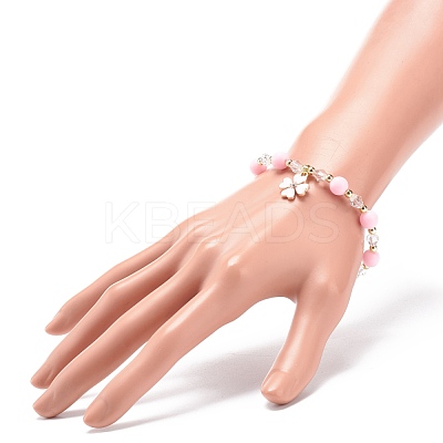 Pink Acrylic & Synthetic Hematite Beaded Stretch Bracelet with Alloy Enamel Charms for Women BJEW-JB08726-1