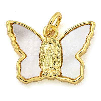 Brass Pendants with Shell and Jump Rings KK-D534-01G-1