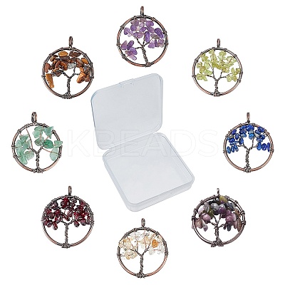 8Pcs 8 Colors Gemstone Pendants G-SC0002-21R-1
