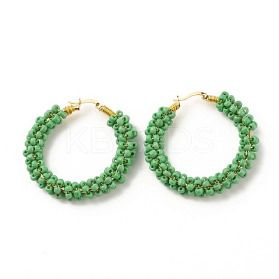 Glass Seed Beaded Hoop Earrings for Women EJEW-C003-02I-RS-1